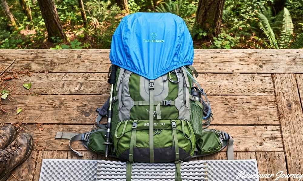 Backpacking pack prepared for an Appalachian Trail hiking trip