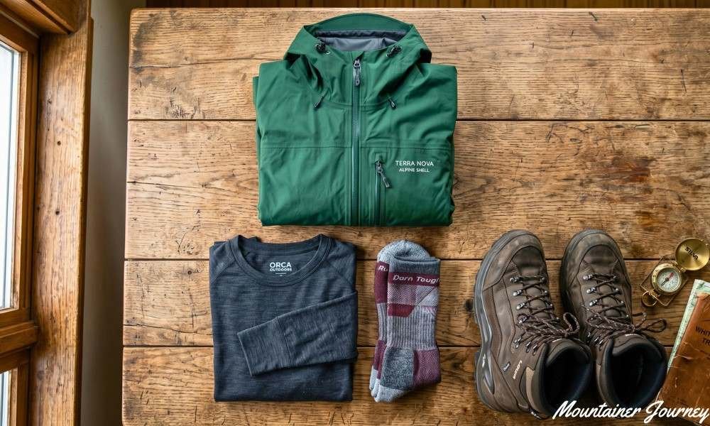 Hiking clothing and footwear prepared for an Appalachian Trail trip