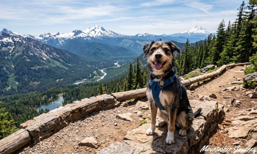 Mixed-breed dog outdoors on a hiking trail