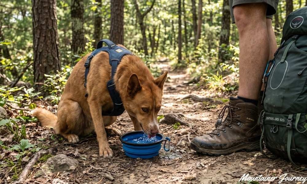 Dog and owner preparing for a safe hiking trip
