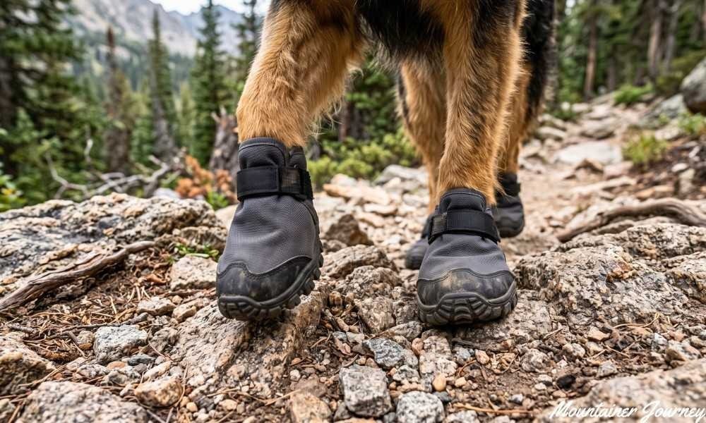 Dog paws on rough hiking terrain