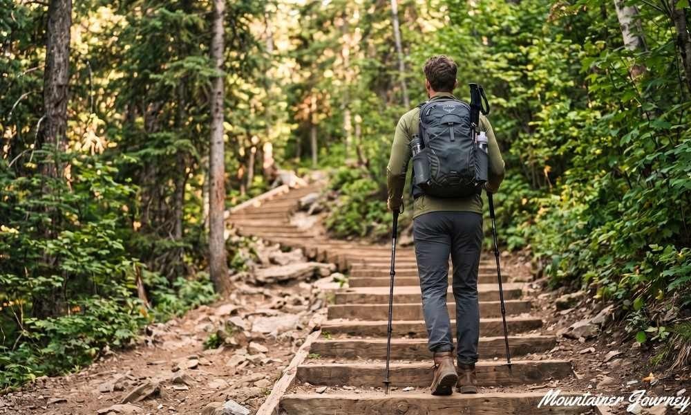 Hiker practicing uphill and downhill movement for trail training
